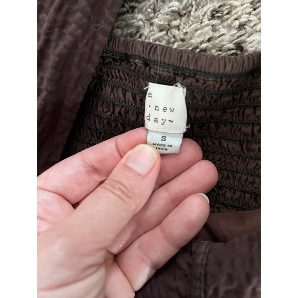 A New Day Brown Seersucker Puff Sleeve Midi Dress Smocked Back Square Neck Small - Picture 8 of 8